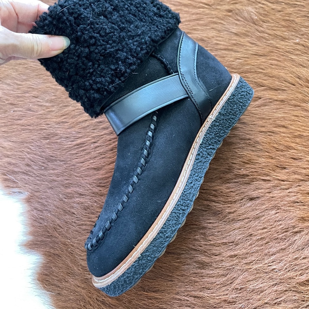 Coach Moto Shearling Women Winter Boots Turn Lock Harness Black Suede Size 5 New - Picture 11 of 12